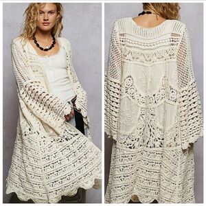NWOT POL Chenille Crochet Scalloped Hem Duster in Small/Medium